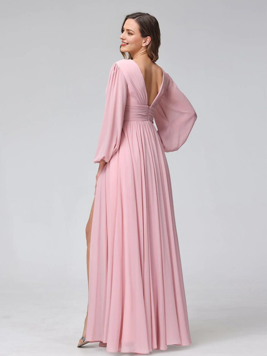 A-Line V-Neck Long Sleeves Chiffon Wedding Dress