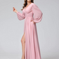 A-Line V-Neck Long Sleeves Chiffon Wedding Dress