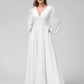 A-Line V-Neck Long Sleeves Chiffon Wedding Dress