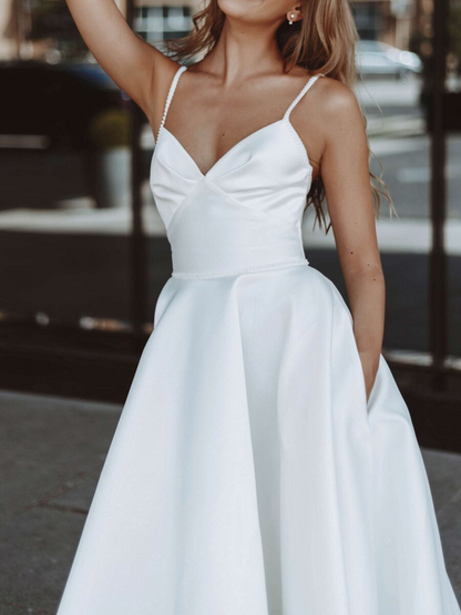 Simple Sleeveless Tea Length Wedding Dress