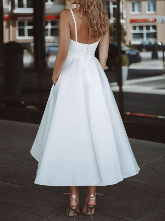 Simple Sleeveless Tea Length Wedding Dress