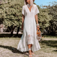 White V-Neck Short Sleeves Lace Casual Boho Maxi Dress