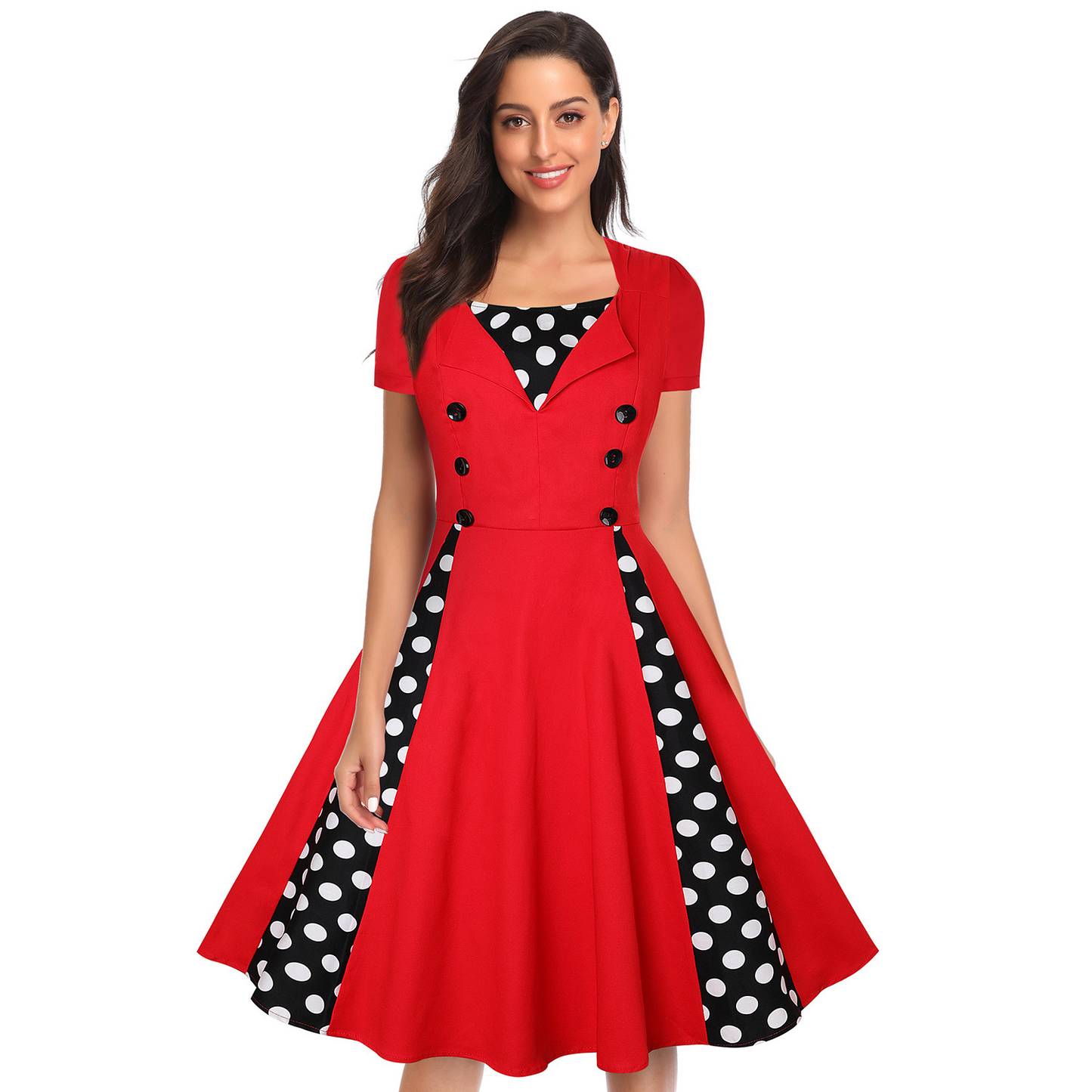 Polka Dot Square Neck Sleeveless Vintage Dress