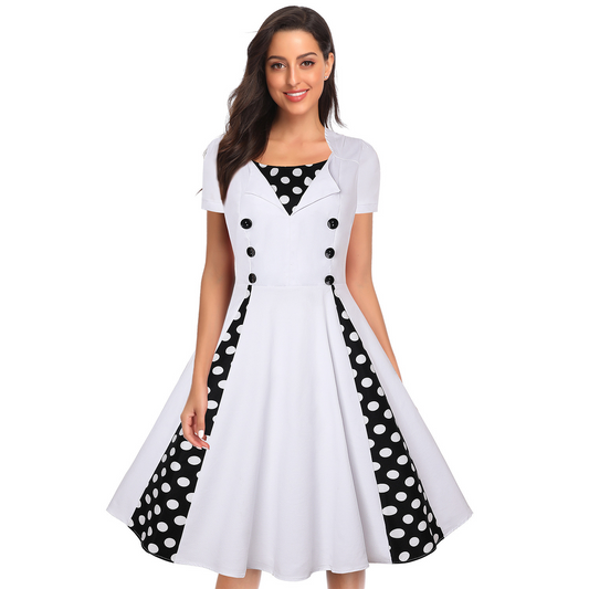 Polka Dot Square Neck Sleeveless Vintage Dress