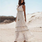 Deep V-Neck Lace Embroidered Hollow Maxi Dress