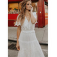 White V-Neck Short Sleeves Lace Applique Floor Length Maxi Dress