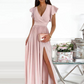 V-Neck Surplice Tank Flutter Sleeves Maxi Prom Dress