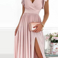 V-Neck Surplice Tank Flutter Sleeves Maxi Prom Dress