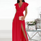 V-Neck Surplice Tank Flutter Sleeves Maxi Prom Dress