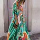 V-Neck Batwing Bohemian Printed Long Beach Cover-Up Dress