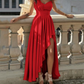 One-Shoulder Sleeveless Pleated Long Prom Dress