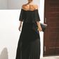 Bateau Neck Half Sleeves Pleated Asymmetrical Floor Length Maxi Dress