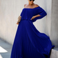 Bateau Neck Half Sleeves Pleated Asymmetrical Floor Length Maxi Dress