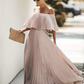 Bateau Neck Half Sleeves Pleated Asymmetrical Floor Length Maxi Dress