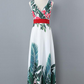 White V-Neck Floral Printed Sleeveless Layered Floor Length Maxi Dress