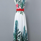 White V-Neck Floral Printed Sleeveless Layered Floor Length Maxi Dress