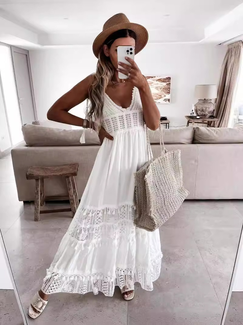 V-Neck Embroidered Floor Length Maxi Dress