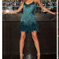 Spaghetti Straps Tassel Feather Hem Mini Party Dress