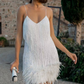 Spaghetti Straps Tassel Feather Hem Mini Party Dress