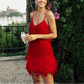 Spaghetti Straps Tassel Feather Hem Mini Party Dress