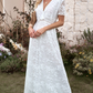 White V-Neck Short Sleeves Casual Floor Length Maxi Dress