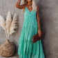 Green V-Neck Sleeveless Casual Floor Length Maxi Dress