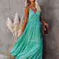 Green V-Neck Sleeveless Casual Floor Length Maxi Dress