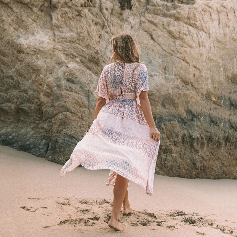 V-Neck Floral Print Cover Up Beach Dress