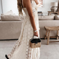 Off-The-Shoulder Sleeveless Lace Fringe Casual Dress