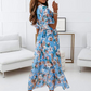 V-Neck Short Sleeves Floral Print Pleated Layered Casual Maxi Dress