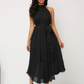 Irregular Halter Sleeveless Belted Prom Midi Dress