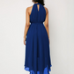 Irregular Halter Sleeveless Belted Prom Midi Dress