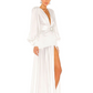 White V-Neck Long Sleeves High-Slit Maxi Party Prom Dress