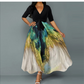 Tie Dye Print Plunging Neck Belted Maxi Dress