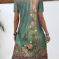 Green Button Floral Print A Line Short Sleeve Dress