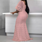 Plus Size Half Sleeve Floor-Length Patchwork Pullover Maxi Dress