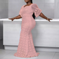 Plus Size Half Sleeve Floor-Length Patchwork Pullover Maxi Dress