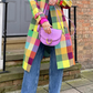 Color Plaid Long Sleeve Trench Coat With Belt