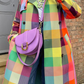 Color Plaid Long Sleeve Trench Coat With Belt