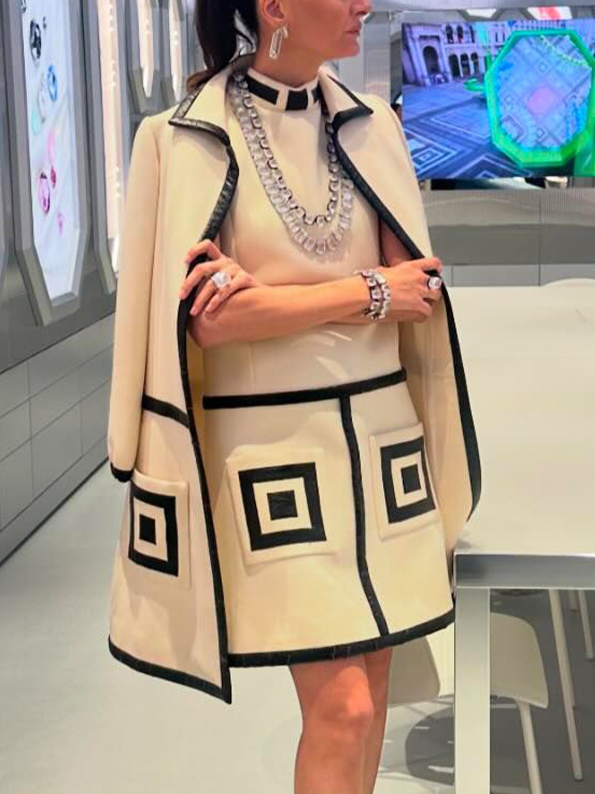 Faux Leather Color Block Coat