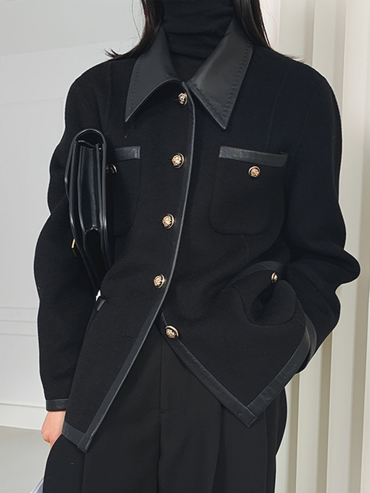 Plain Split Joint Shirt Collar Jacket