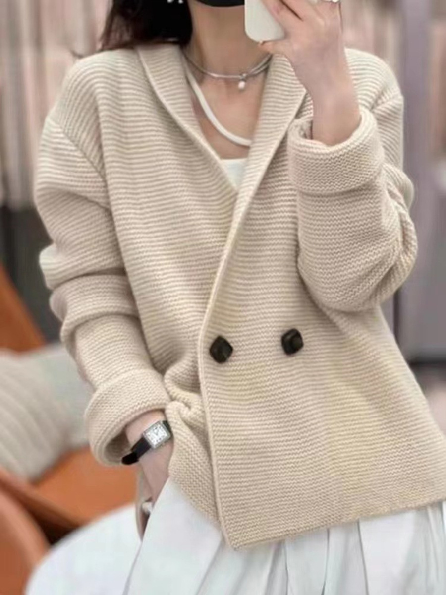 Casual Buckle Plain Stand Collar Cardigan