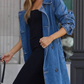 Plain Lapel Collar Denim Coat