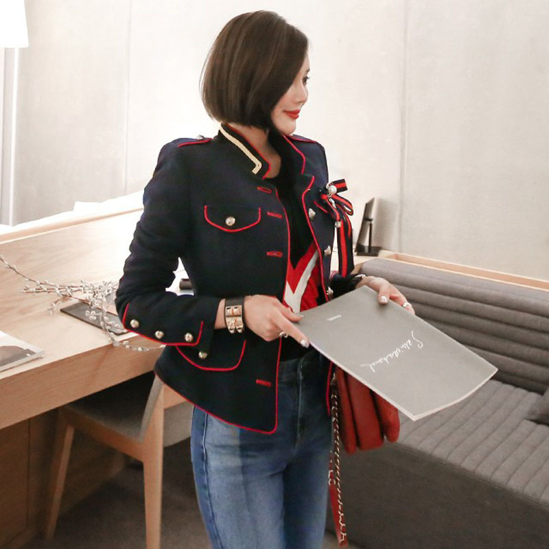 Stand Collar Color Block Long Sleeve Elegant Jacket