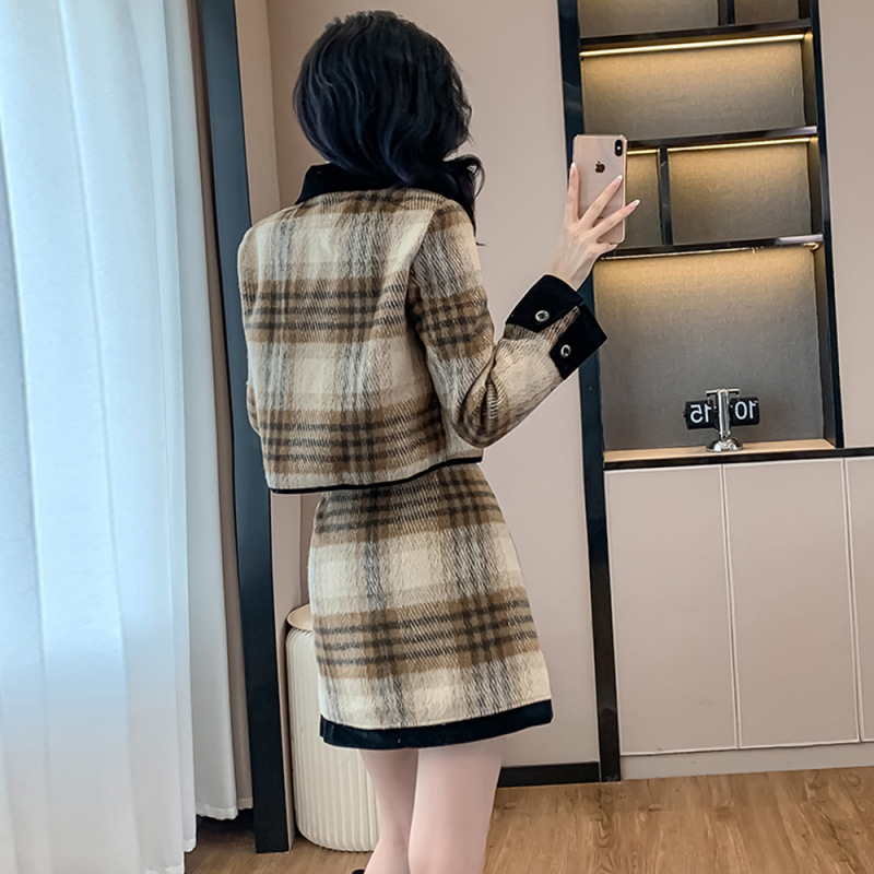 Plaid Buttoned Front Jacket and Skirt Set