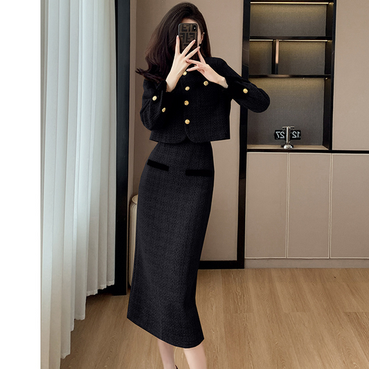 Buttoned Front Jacket and Long Skirt Set