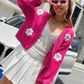 Flower Pattern Full Sleeves Knitted Cardigan