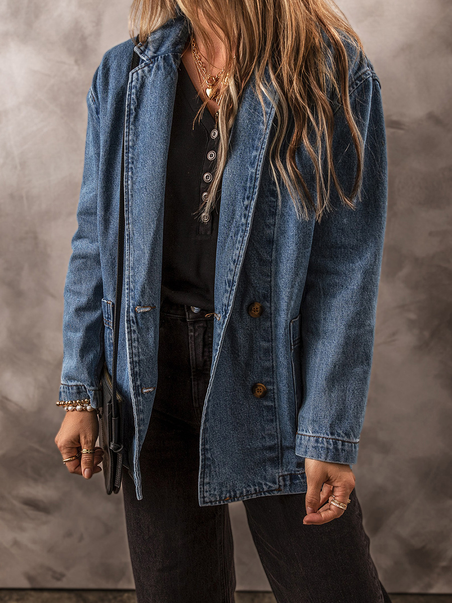 Denim Lapel Long Sleeve Coat