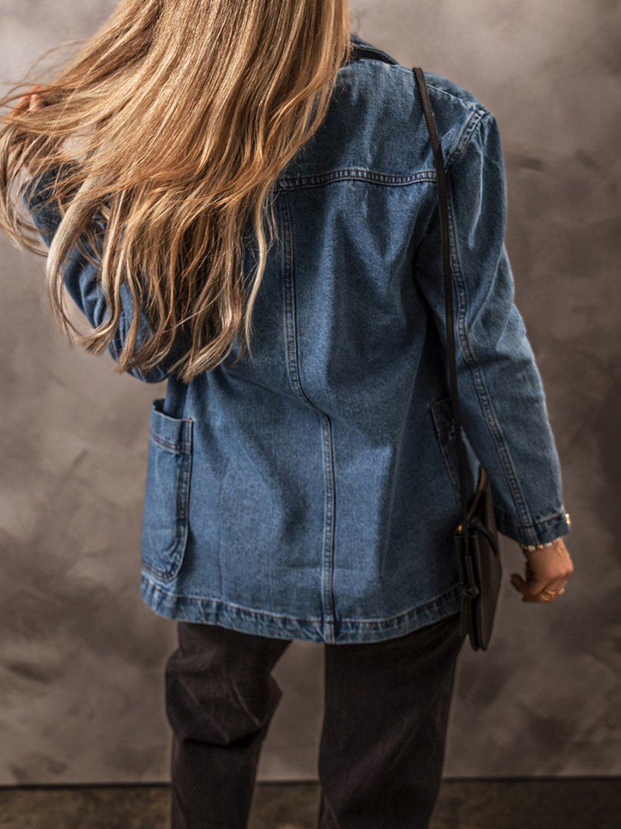 Denim Lapel Long Sleeve Coat