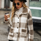 Pocket Plaid Turn Down Collar Coat